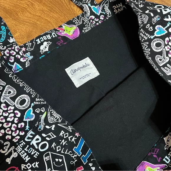 Aeropostale Multicolor Graphics Print Canvas Fabric large Tote Bag - Picture 2 of 8